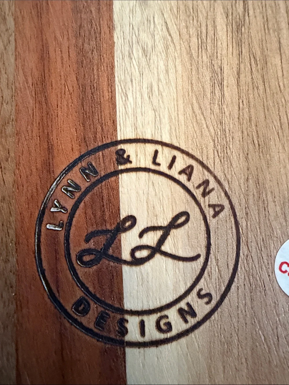 Lynn & Liana handcrafted Wood Serving Board with Navy  & White Resin Handle